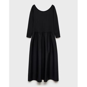 Mango A-line Midi Dress Knitted Long Sleeve  - 4 - Black